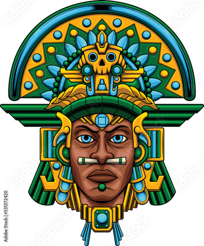 Vector illustration of aztec warrior with vintage style drawing