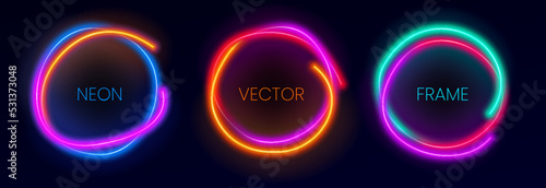 Set of glowing neon frames. Collection of line neon borders. Abstract background in vibrant colors with copy space. Stock vector futuristic design elements.