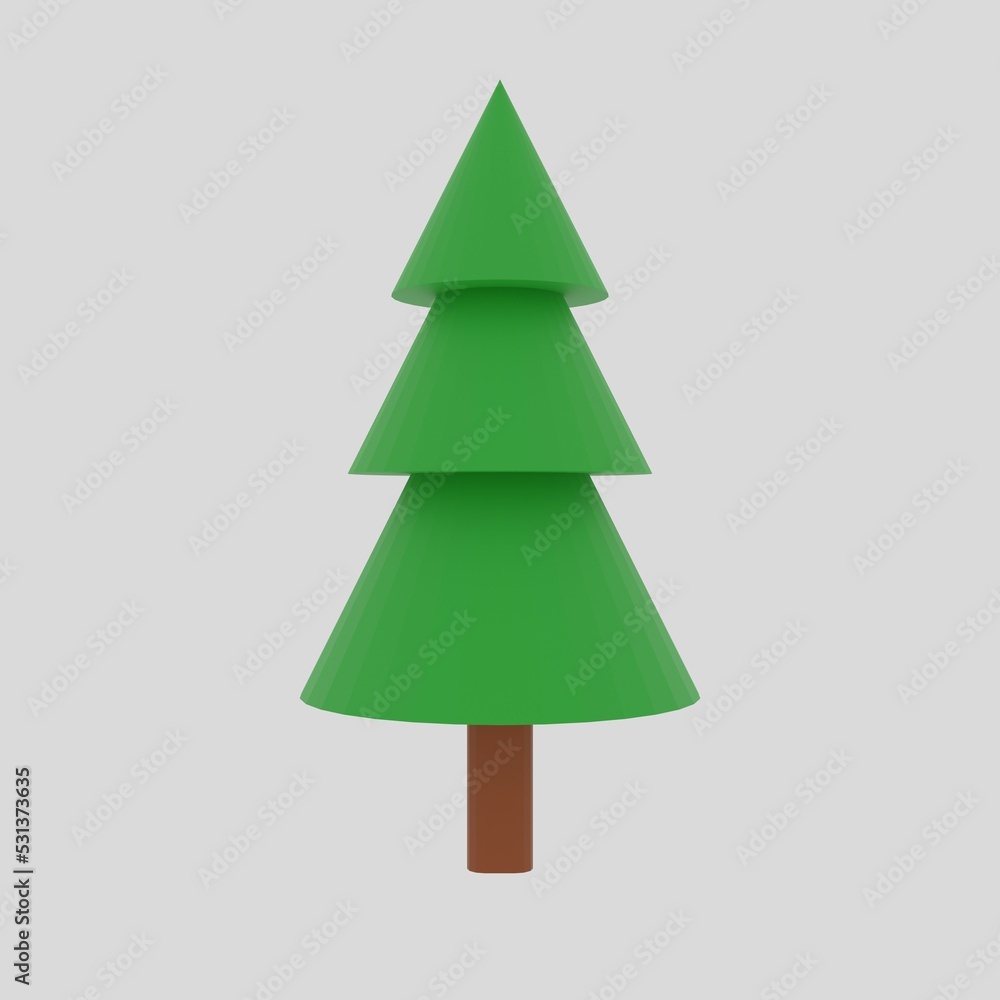 Fototapeta premium Low poly tree, christmas tree 3D rendering