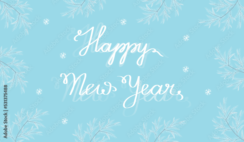 Happy new year postcard. Vector horizontal illustration with fir-tree and greetings. Happy new year postcard. Vector horizontal illustration with fir-tree and greetings.
