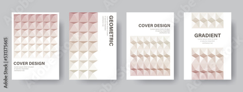 Vector set of cover design. Geometric tile pattern with dimensional look and soft pastel gradient. Applicable to brochure, flyer, poster, package design, etc.