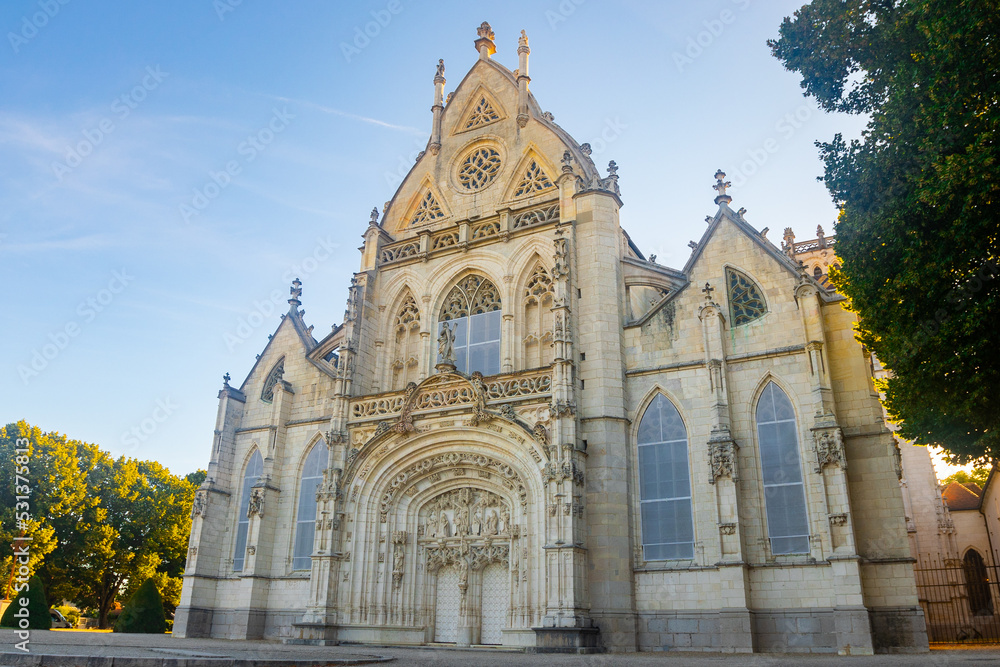 External view of Royal Monastery of Brou located in Ain department, central France.
