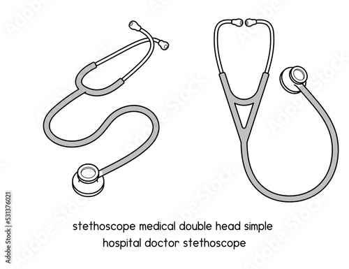Stethoscope medical double head Simple hospital doctor diagram for experiment setup lab outline vector illustration