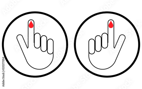 Set of Hand finger with drop blood icon, medical health test symbol, control measurement vector illustration