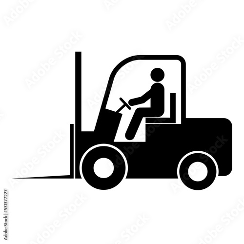 Forklift transport icon, industry vehicle machine symbol, fork truck warehouse vector illustration