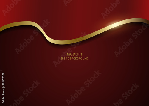 Luxurious abstract waving red cloth background with golden lines