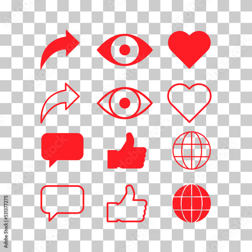 Set of Interface buttons for web design, social media icon symbol , vector illustration