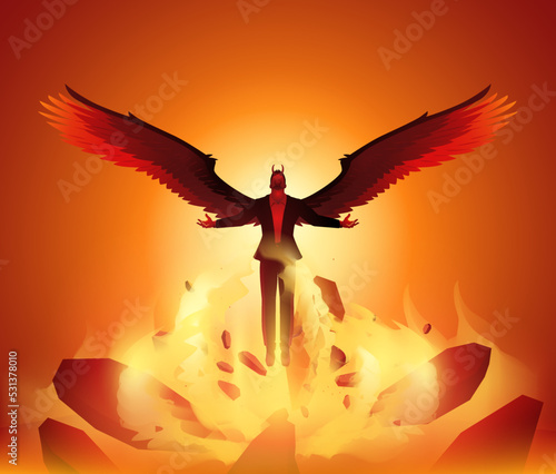 Fantasy art illustration of Lucifer with glowing fire