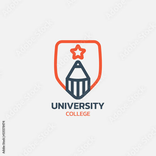University emblem logo with pencil and star.