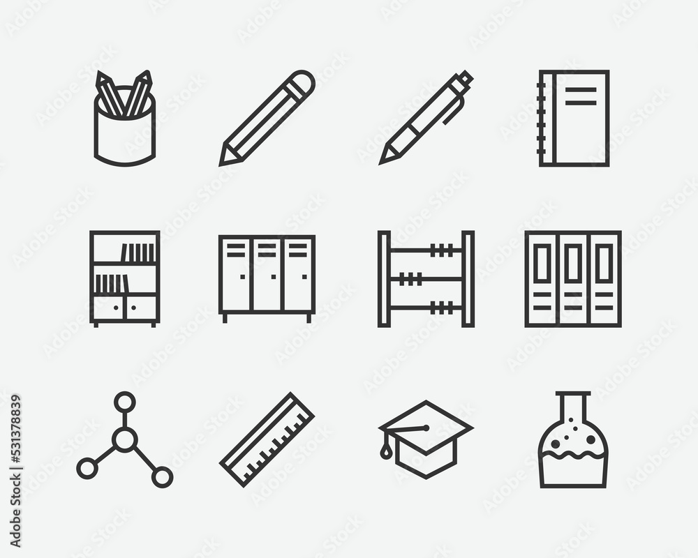 Set of education vector icon. School icon symbol. Education vector illustration on isolated background. Education sign for mobile concept and web design Set of education vector icon. School icon symbol. Education vector illustration on isolated background. Education sign for mobile concept and web design