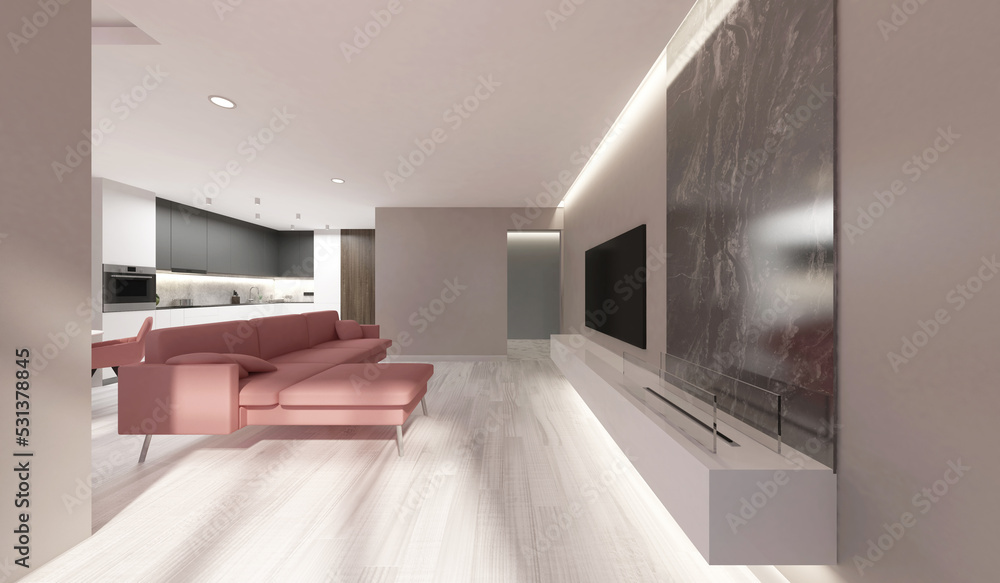 Style Modern Flat Interior Studio with Kitchen in light tones Style Modern Flat Interior Studio with Kitchen in light tones