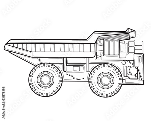 Dump truck in isolate on white background. Construction equipment. Vector illustration.