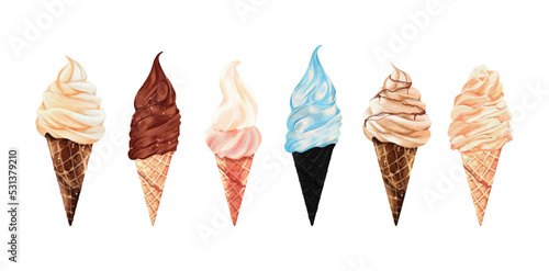 Set of ice cream watercolor vector design