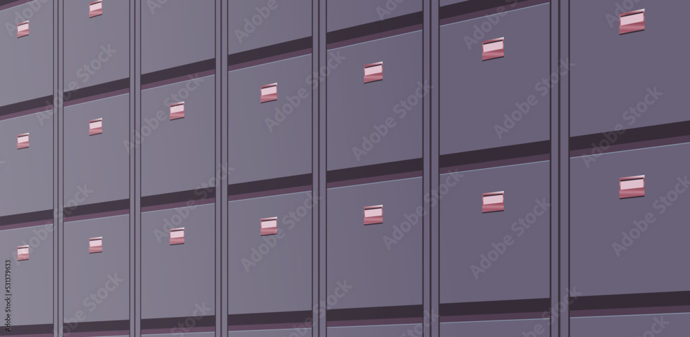 Office cabinet and document data archive storage folders for files business administration concept flat vector illustration. Office cabinet and document data archive storage folders for files business administration concept flat vector illustration.
