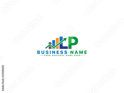 Financial LP pl Logo Art, Colorful Lp l p Letter Logo Icon Vector Image With Analyses Symbol Design