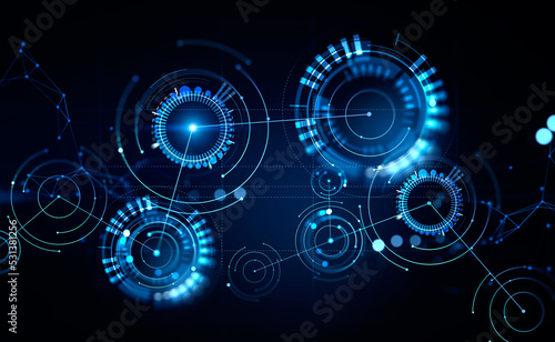 Cuadro en lienzo Artificial intelligence and diverse circles with lines, mental world
