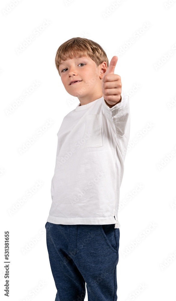 Child boy smiling with thumb up isolated over white background Child boy smiling with thumb up isolated over white background