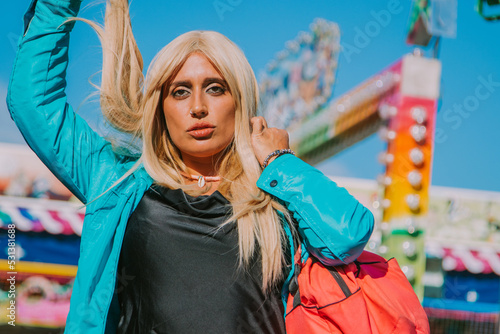 urban style girl in the amusement park photo