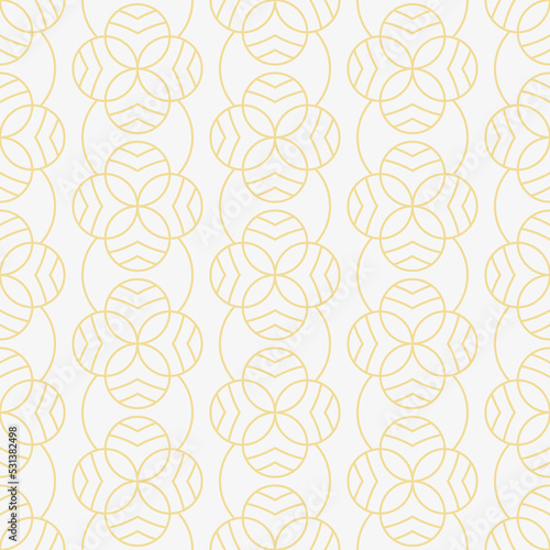 Abstract geometric seamless pattern, simple line gold leave shape on white background design for geometric wallpaper, art deco tile, monochrome pattern, web banner element