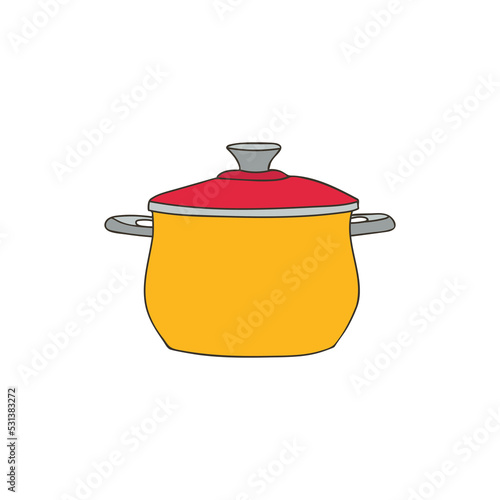 Saucepan colorful doodle illustration in vector. Saucepan colorful icon in vector. Saucepan illustration in vector.