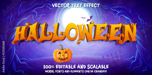 Halloween text, trick or treat 3d style editable text effect on purple spooky pumpkin themed background