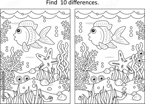 Underwater sea life with little fish difference game
