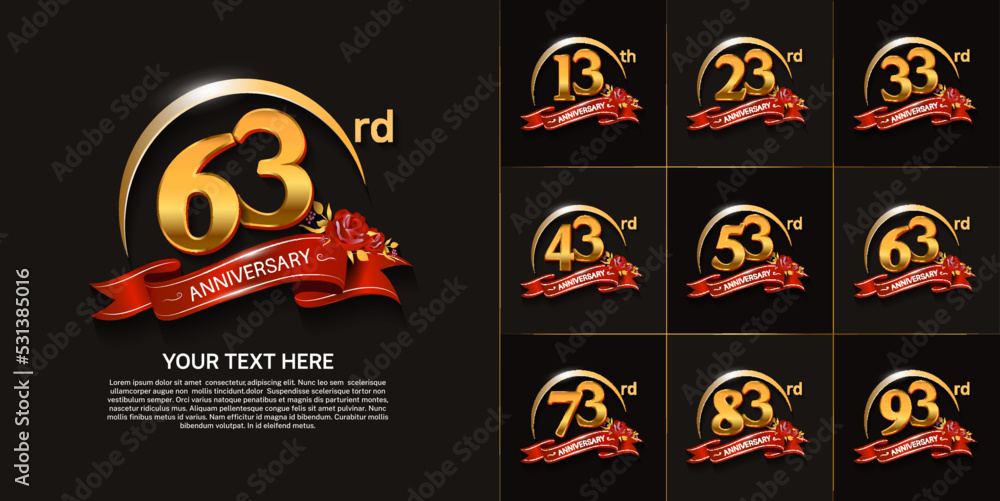 set of anniversary with gold color, swoosh and red ribbon can be use for celebration moment set of anniversary with gold color, swoosh and red ribbon can be use for celebration moment
