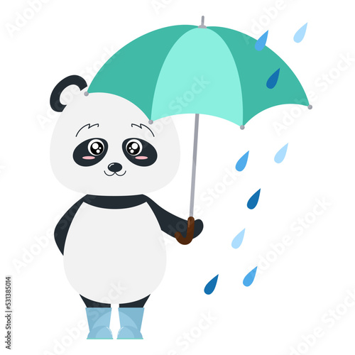 Panda is holding an umbrella. Teddy bear in the rain with an umbrella. Panda with an umbrella.