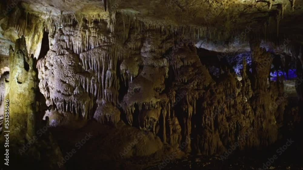 Stalactites and stalagnites in Prometheus Cave, Georgia. Stalactites and stalagnites in Prometheus Cave, Georgia.