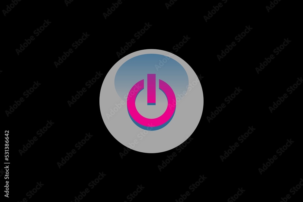 Black abstract background with power button element Black abstract background with power button element