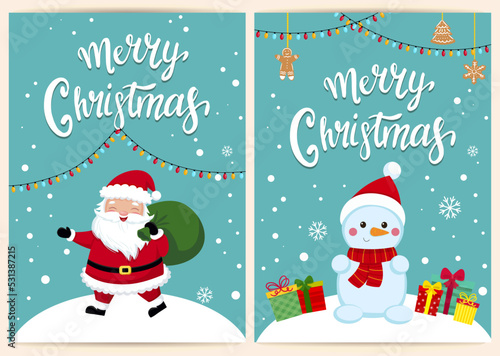 template for congratulations on christmas and new year in cartoon style. funny santa claus and items