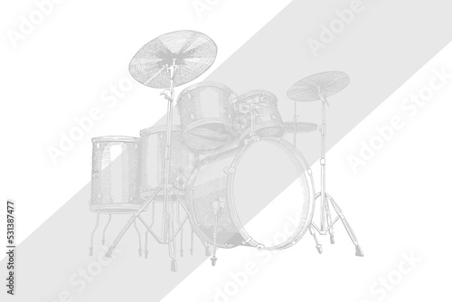 White abstract background with drum elements on gray