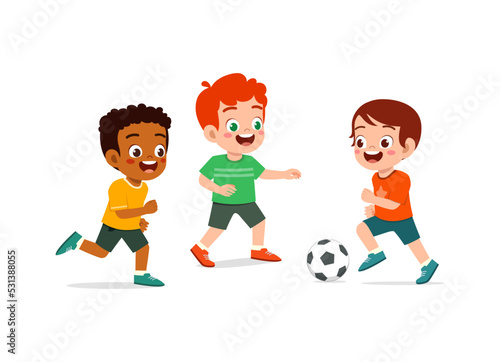 little kid play football together with friend