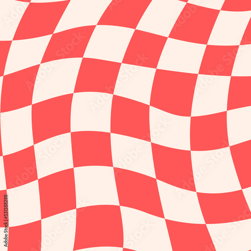 Red Pink Wavy Chess Pattern Background