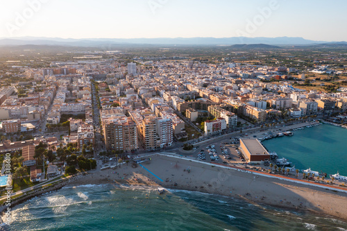 Bird's eye view of Benicarlo, Spanish city and municipality in Province of Castello. View of Mediterranean Coast. photo
