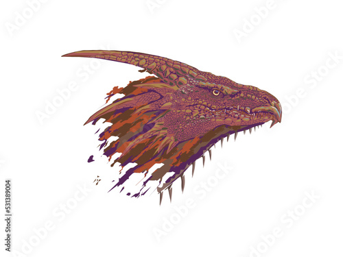 Dragon head Illustration,drawn in detail with scales on the face, perfect for T-shirt, Apparel or merchandise design