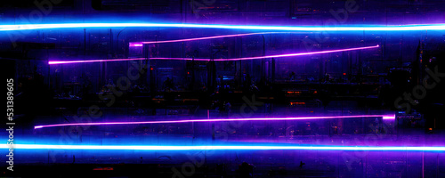 abstract pattern of purple and blue neon lines on a black background © Ivan Traimak