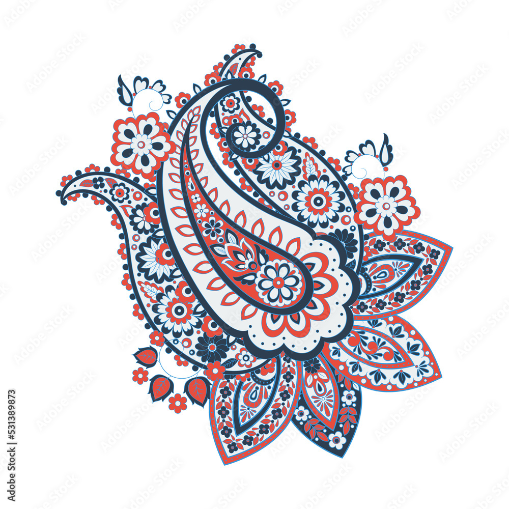 Damask paisley isolated vector floral ornament