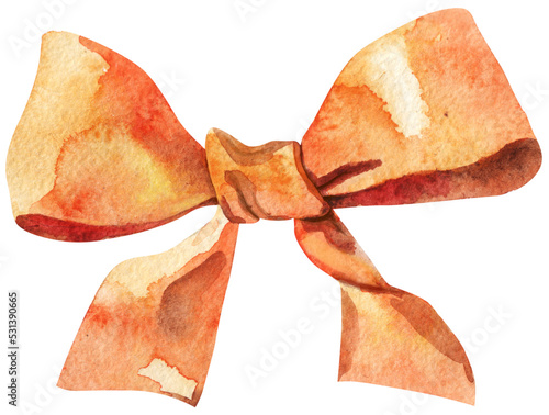 Watercolor orange bow. Beautiful great design for any purposes