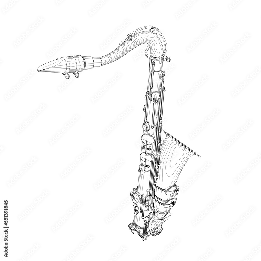 Saxophone Geometry Saxophone outline from black lines isolated on white background ...