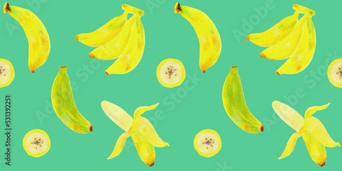 かわいい手描きのバナナのシームレスパターンイラスト