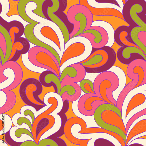 Abstract vintage fashion print. Retro groovy 60s 70s vector seamless pattern. Old school psychedelic hippie design for package, branding, textile, stationery, wraping paper, gift cards, any surface