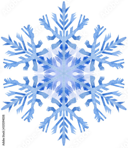 Watercolor snowflake. Symbol of winter. Beautiful decoration