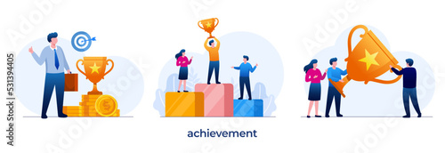 Working achievement and successful, reward, business teamwork, growth profit, flat vector illustration banner