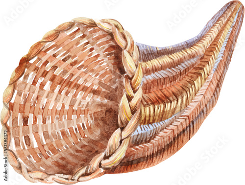 Illustration depicting an empty wicker cornucopia basket photo