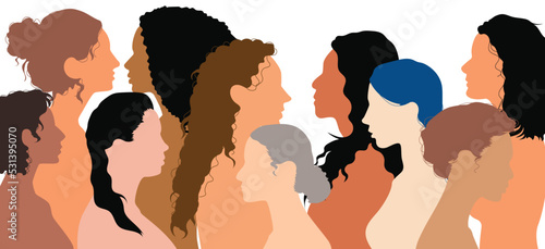 Women and girls social network community of diverse culture. Communication group of multi-ethnic diversity. Friendship group.