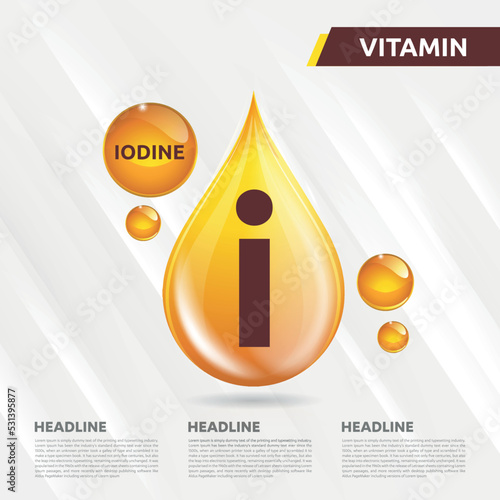 I Iodine icon Logo Golden Drop, Complex drop. Medical background heath Vector illustration
