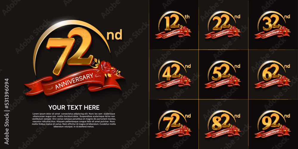 Obraz premium set of anniversary with gold color, swoosh and red ribbon can be use for celebration moment