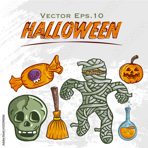 Hand drawn Halloween Doodle icon Set