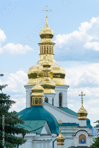 Cathedrals of the Kiev Pechersk Lavra. Golden domes of the church on a summer day